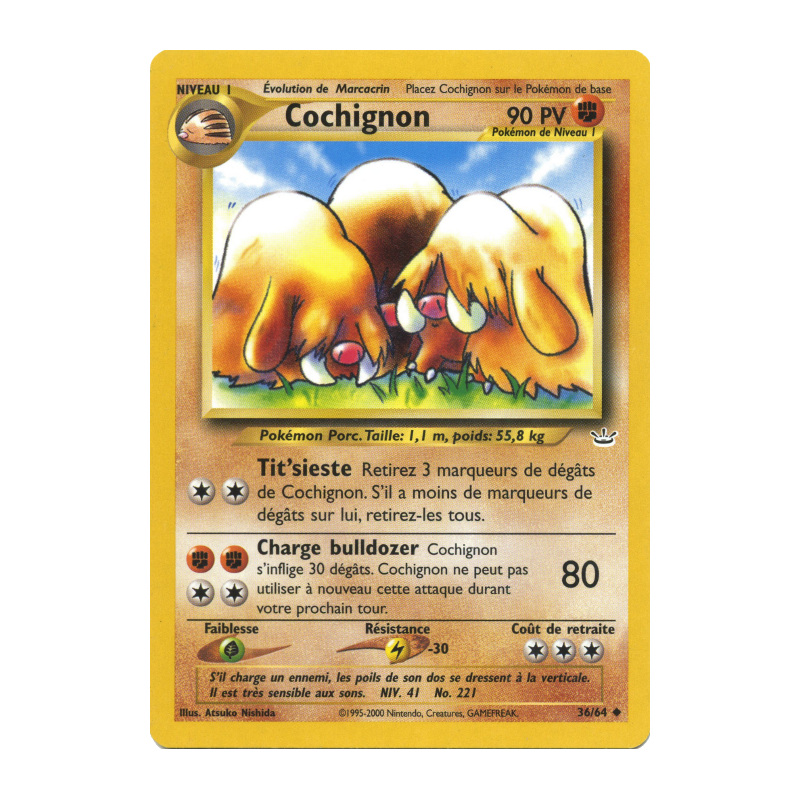 Carte Pokémon Cochignon 36/64 Peu commune Neo Revelation
