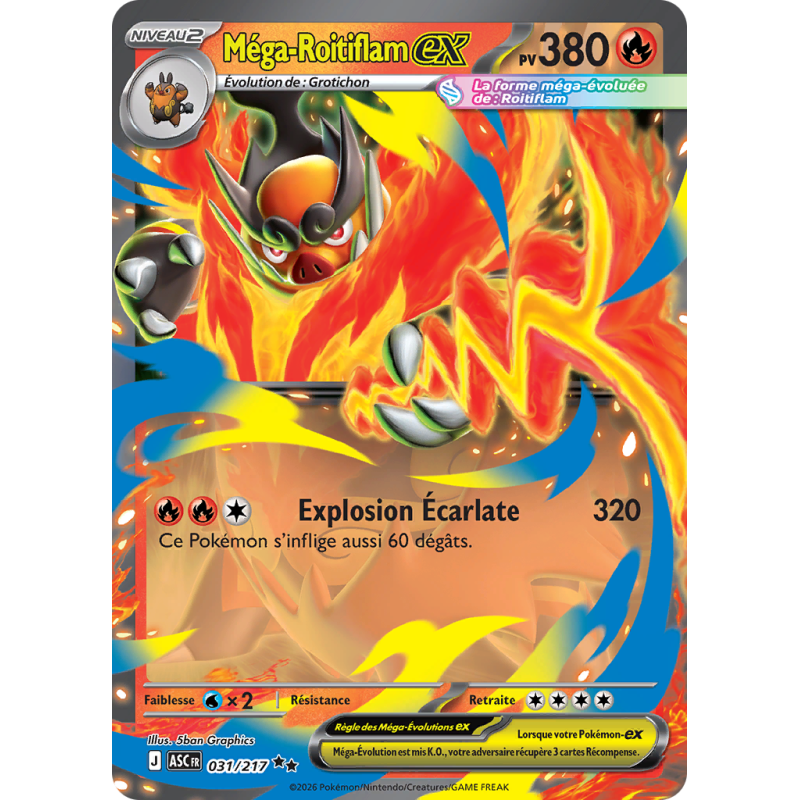 Carte Pokémon Méga-Roitiflam-ex 031/217 Double rare Héros Transcendants