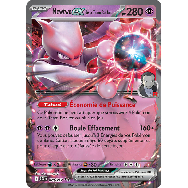 Carte Pokémon Mewtwo-ex de la Team Rocket 079/217 Double rare Héros Transcendants