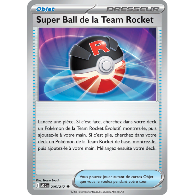 Carte Pokémon Super Ball de la Team Rocket 205/217 Peu commune Héros Transcendants