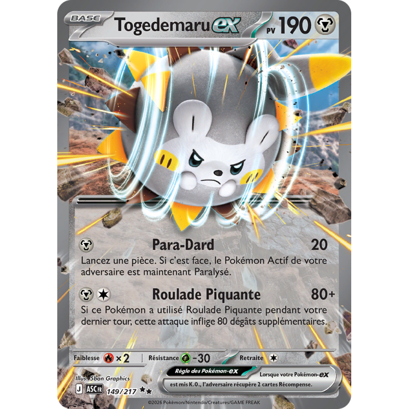 Carte Pokémon Togedemaru-ex 149/217 Double rare Héros Transcendants