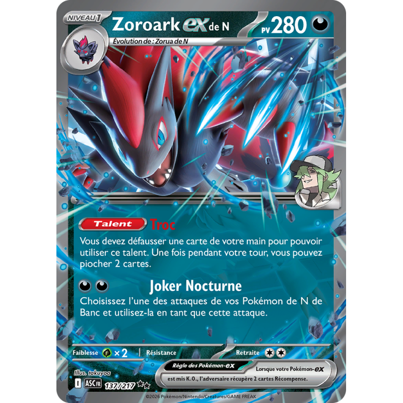 Carte Pokémon Zoroark-ex de N 137/217 Double rare Héros Transcendants