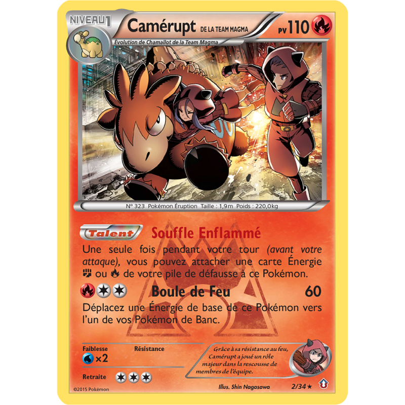 Carte Pokémon Camérupt de la Team Magma 2/34 Holographique Double Danger