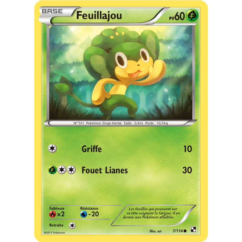Carte Pokémon Feuillajou 7/114 Commune Noir & Blanc (JCC)