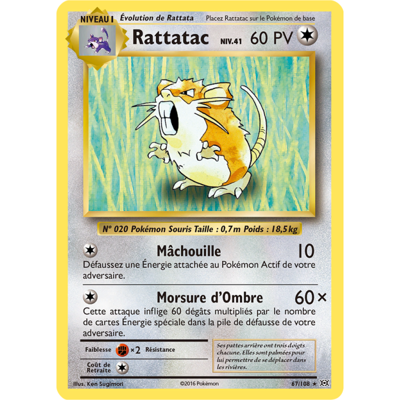 Carte Pokémon Rattatac 67/108 Rare Évolutions
