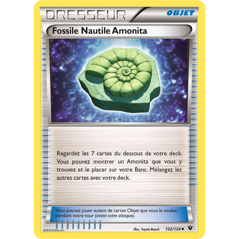 Carte Pokémon Fossile Nautile Amonita 102/124 Peu commune Impact des Destins