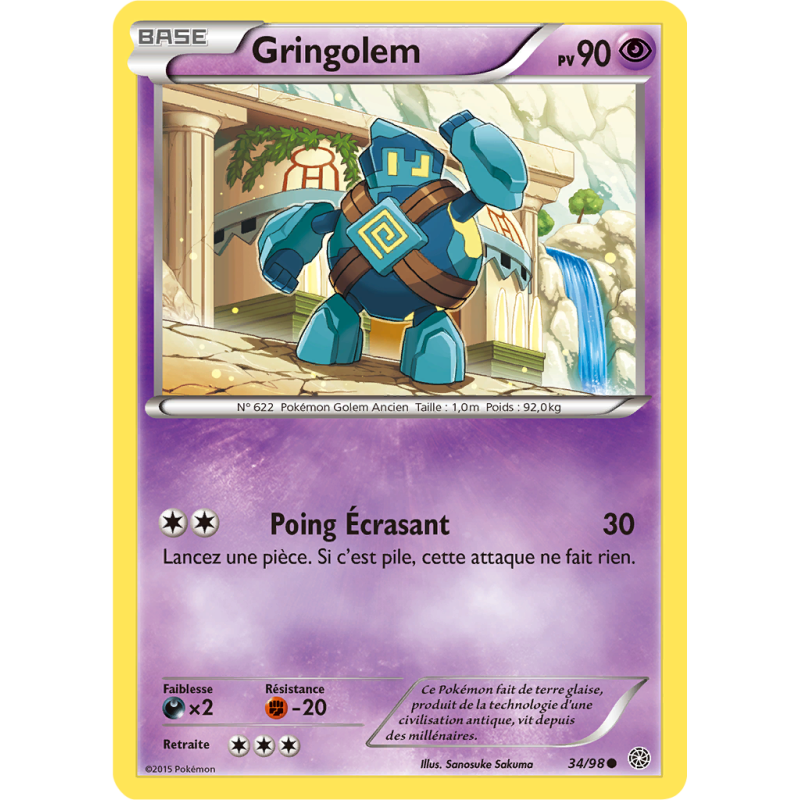 Carte Pokémon Gringolem 34/98 Commune Origines Antiques