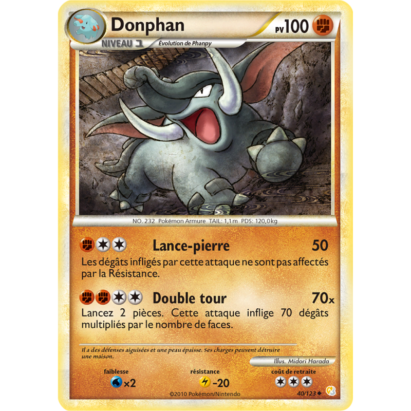 Carte Pokémon Donphan 40/124 Peu commune HeartGold & SoulSilver (JCC)