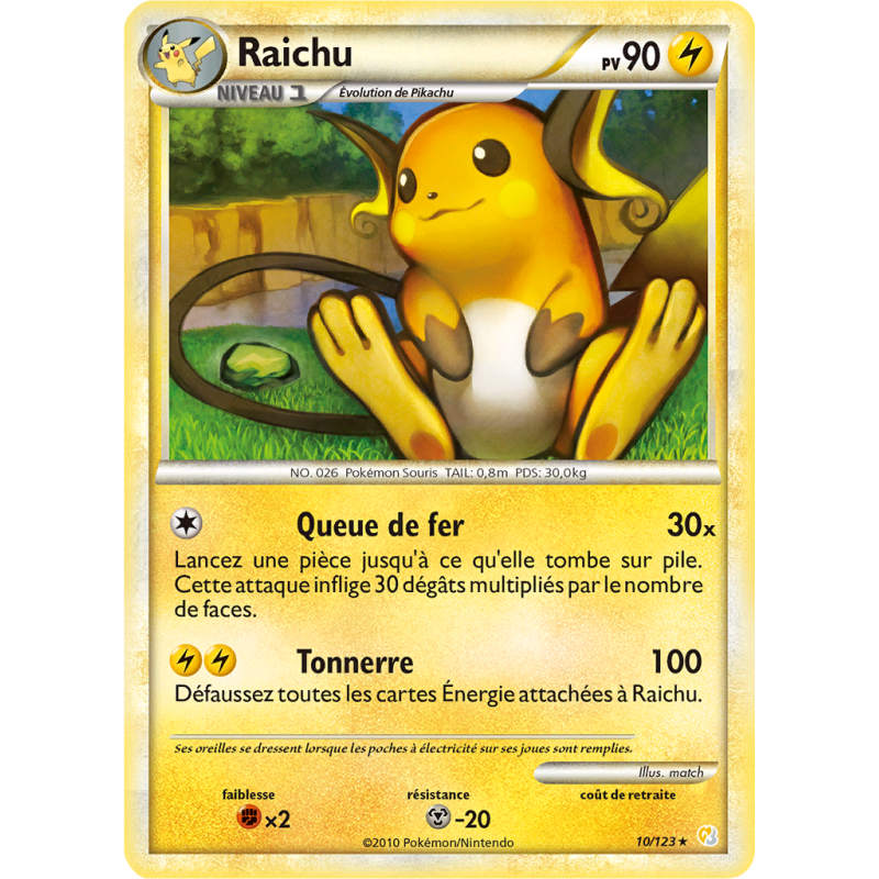 Carte Pokémon Raichu 10/123 Holographique HeartGold & SoulSilver (JCC)