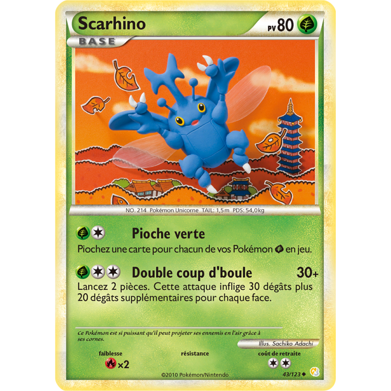 Carte Pokémon Scarhino 43/124 Peu commune HeartGold & SoulSilver (JCC)