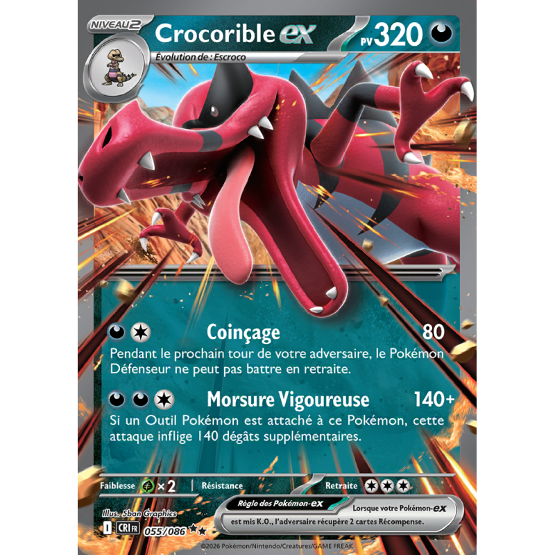 Carte Pokémon Crocorible-ex 055/086 Double rare Chaos Ascendant