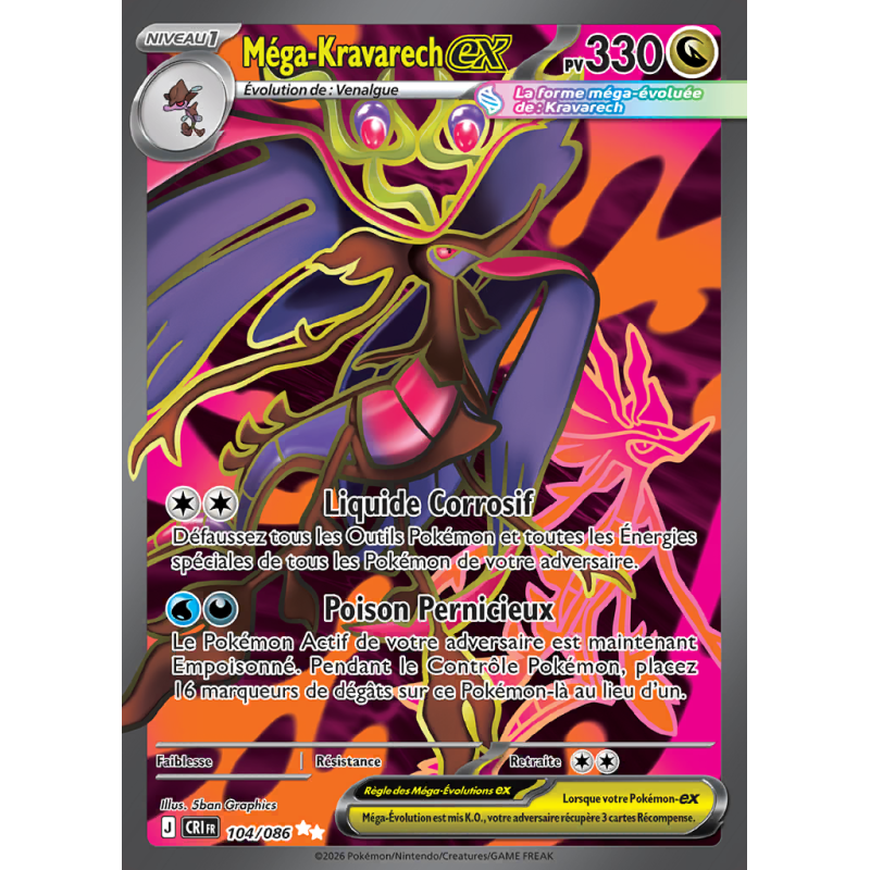 Carte Pokémon Méga-Kravarech-ex 104/086 Ultra Rare Chaos Ascendant