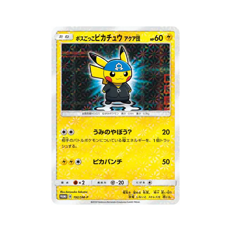 Carte Pokémon Japonaise Pikachu Cosplay Team Aqua 192/SM-P SM-P Promotional